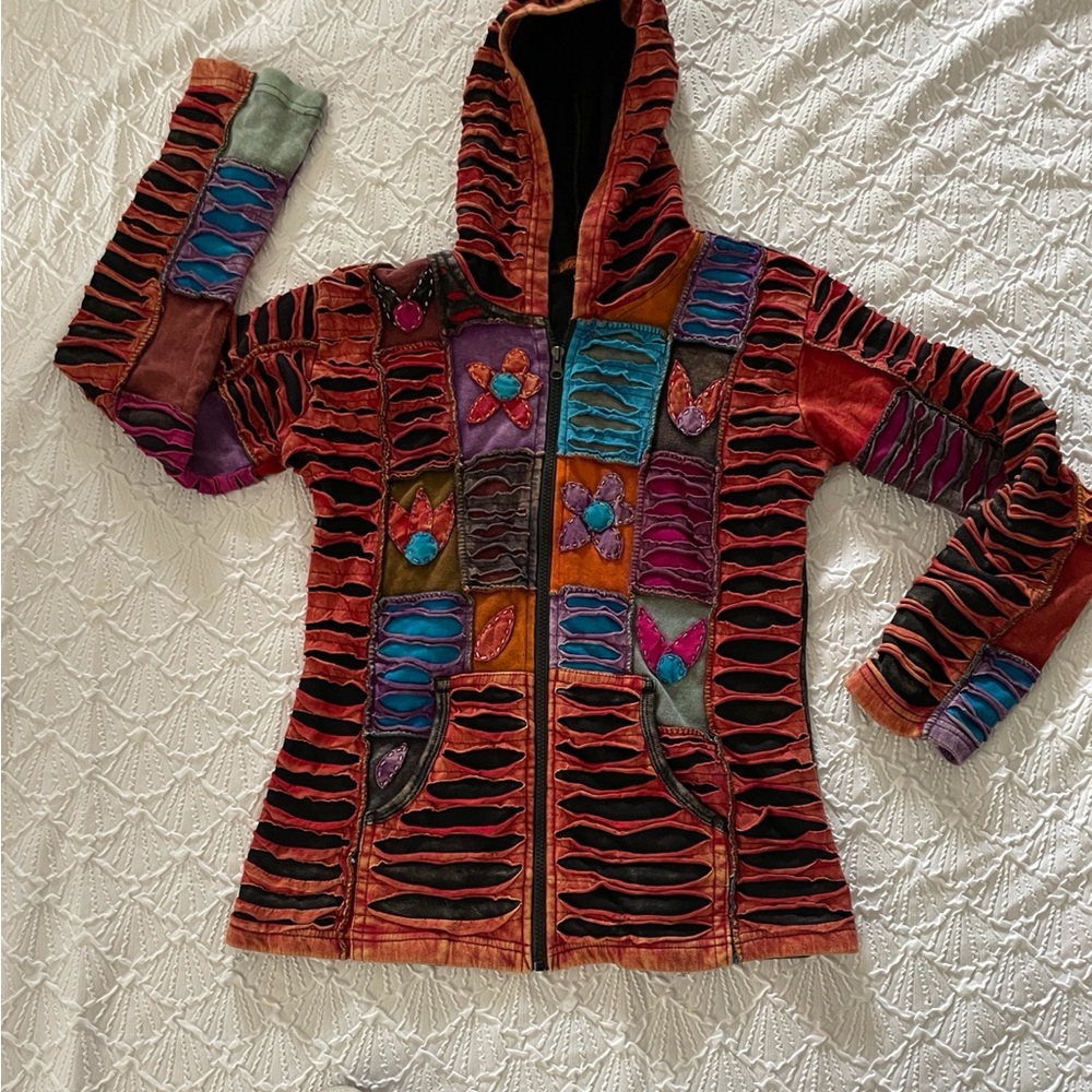 Windhorse Multicolor Patchwork Hooded Jacket Sz M… - image 1